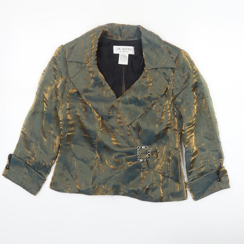 J.R. Nites by Carol Lin Women's Green Gold Blazer Size 10 Satin Finish