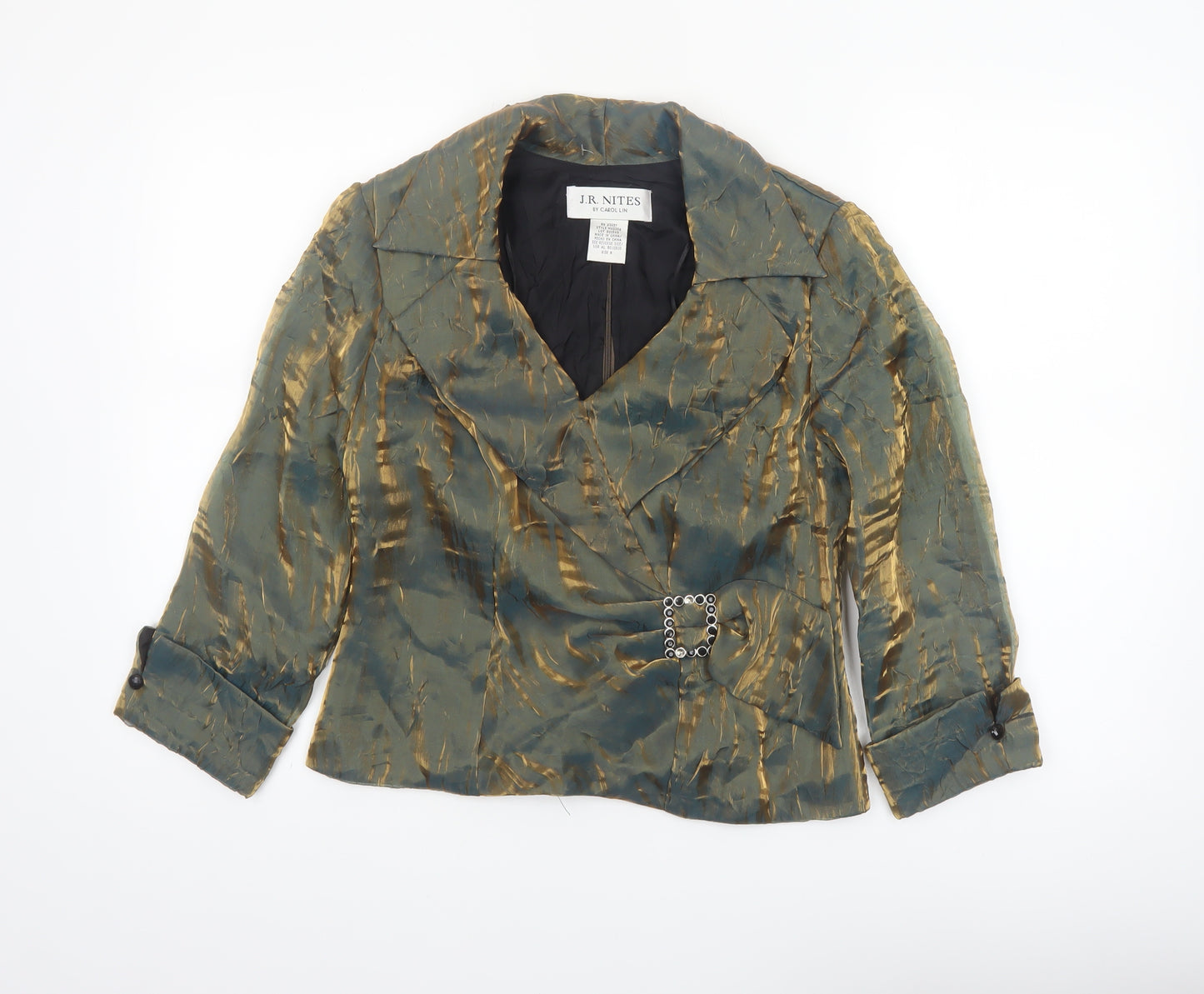 J.R. Nites by Carol Lin Women's Green Gold Blazer Size 10 Satin Finish