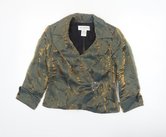 J.R. Nites by Carol Lin Women's Green Gold Blazer Size 10 Satin Finish