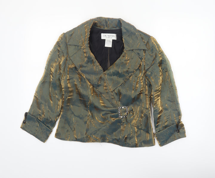 J.R. Nites by Carol Lin Women's Green Gold Blazer Size 10 Satin Finish