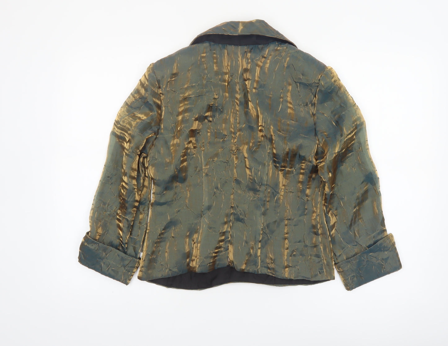 J.R. Nites by Carol Lin Women's Green Gold Blazer Size 10 Satin Finish
