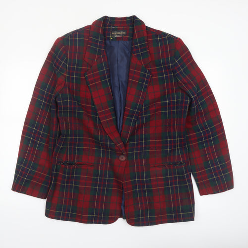 Requirements Women's Red Tartan Wool Blend Single-Breasted Blazer Size 12