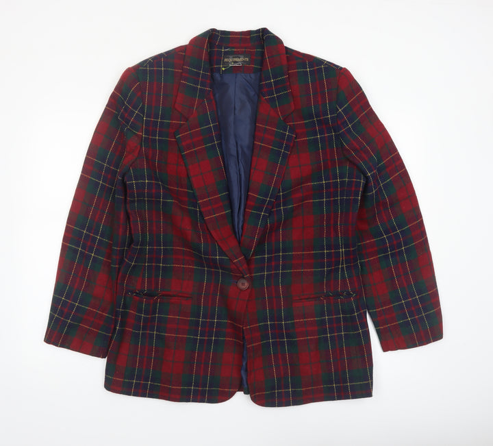 Requirements Women's Red Tartan Wool Blend Single-Breasted Blazer Size 12