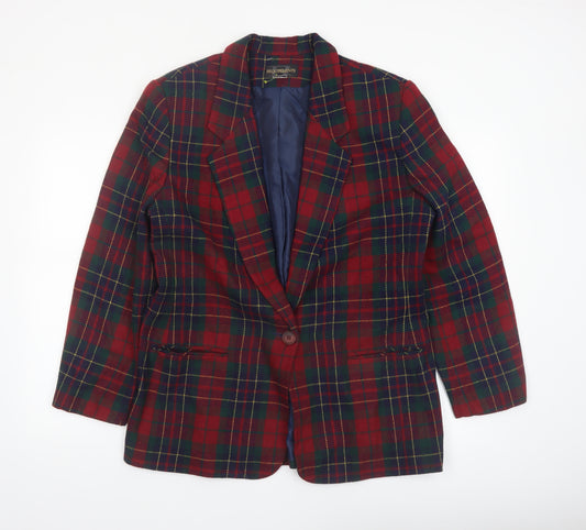 Requirements Women's Red Tartan Wool Blend Single-Breasted Blazer Size 12