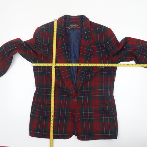 Requirements Women's Red Tartan Wool Blend Single-Breasted Blazer Size 12
