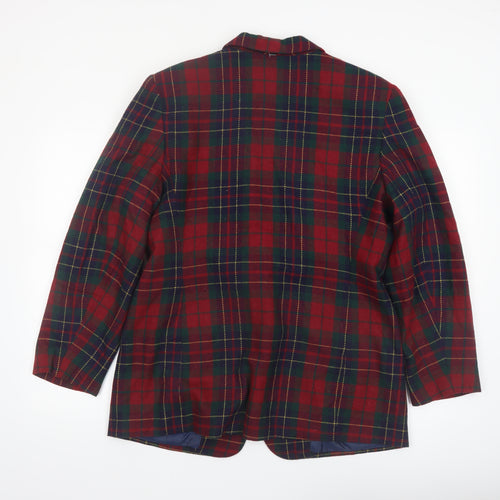 Requirements Women's Red Tartan Wool Blend Single-Breasted Blazer Size 12