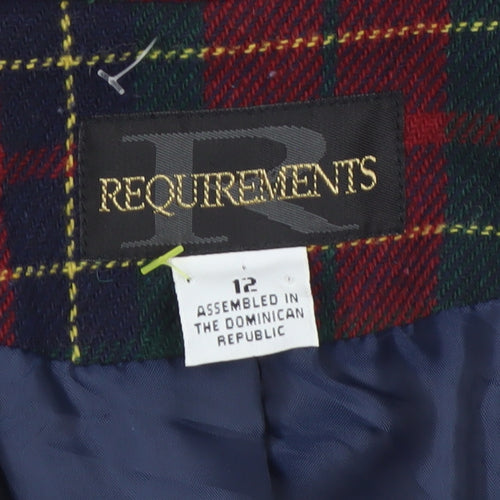 Requirements Women's Red Tartan Wool Blend Single-Breasted Blazer Size 12