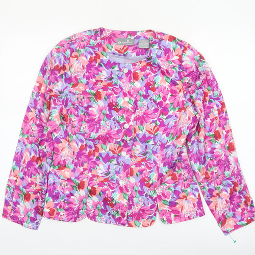 Liz Claiborne Women Pink Floral Button-Up Blouse Petite Size 10