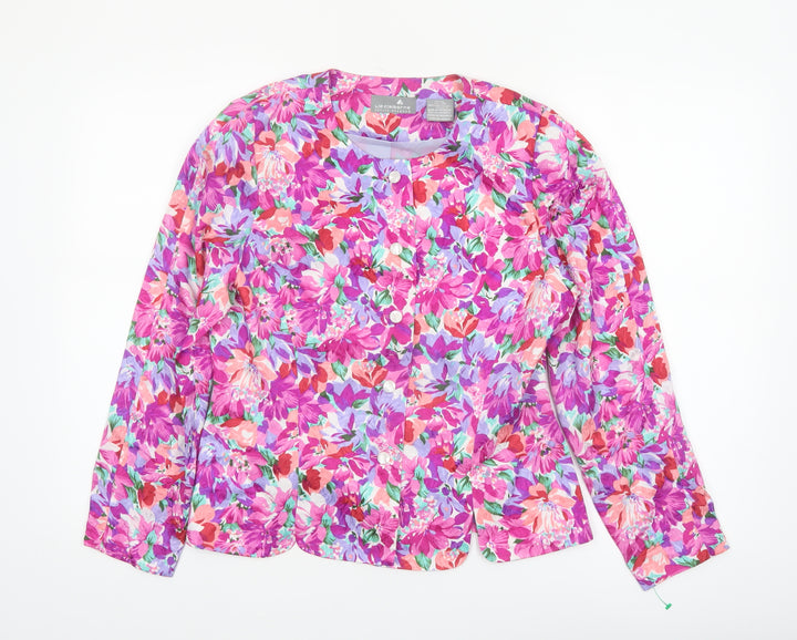Liz Claiborne Women Pink Floral Button-Up Blouse Petite Size 10