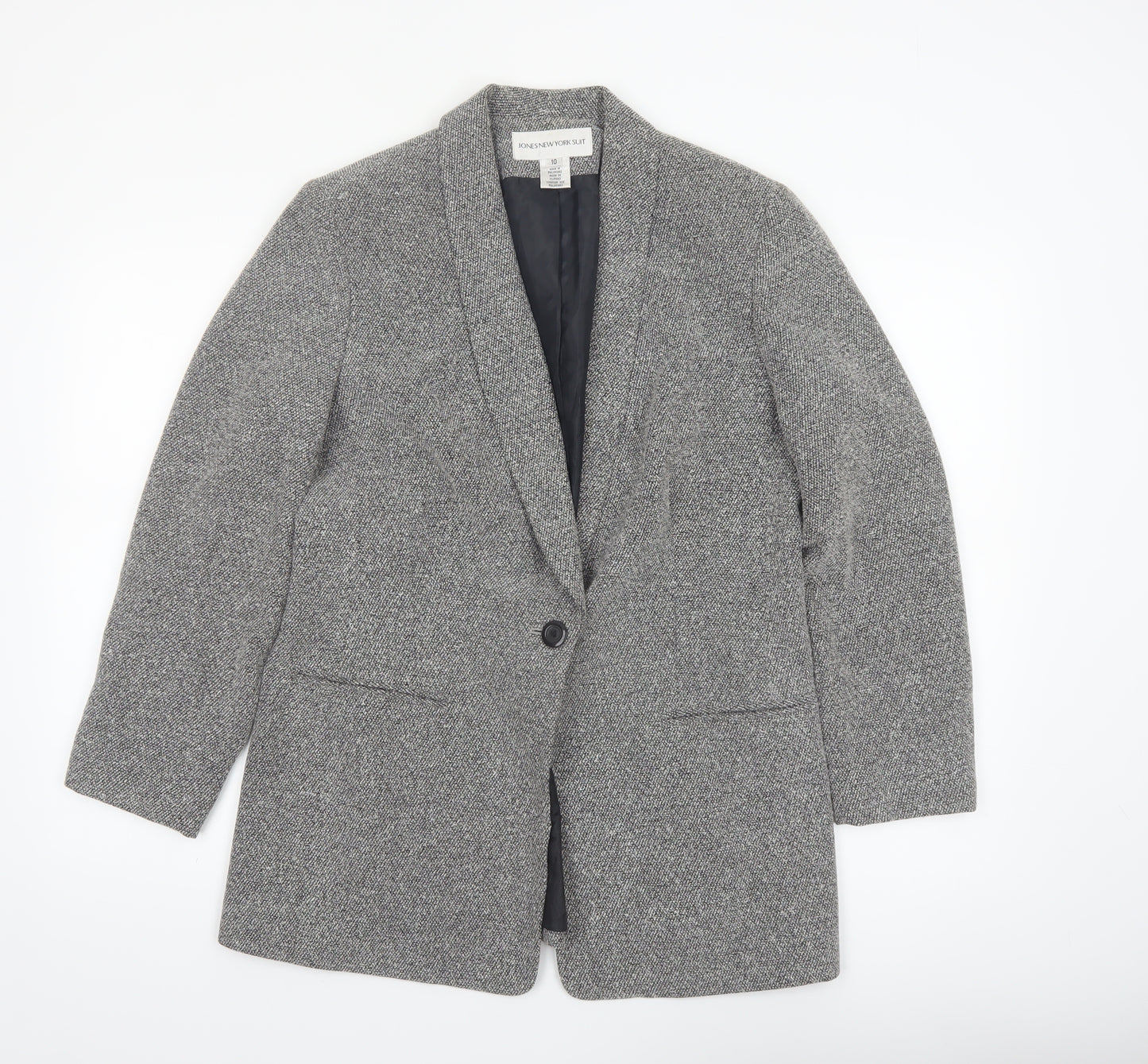 Jones New York Suit Women Grey Single-Breasted Blazer Size 10 Wool-Look