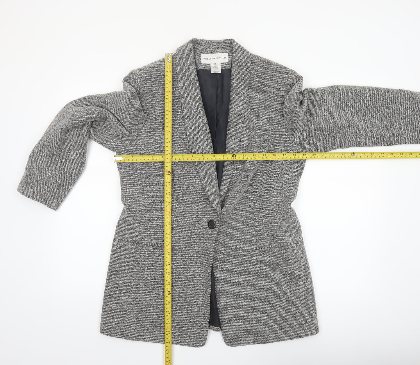 Jones New York Suit Women Grey Single-Breasted Blazer Size 10 Wool-Look