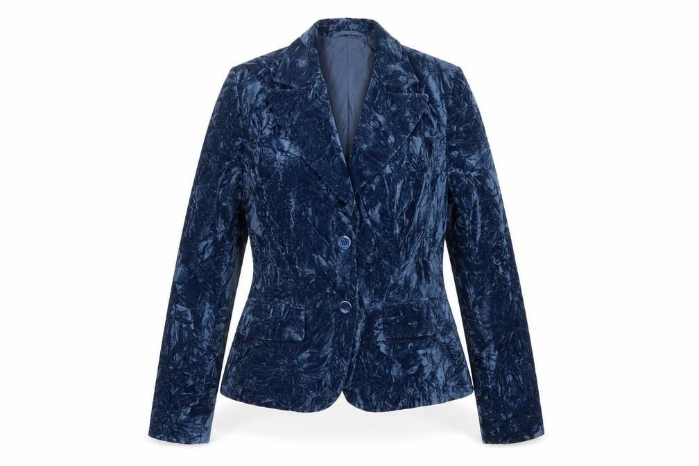 Olsen Women Blue Velvet Look Single Breasted Blazer Size 12