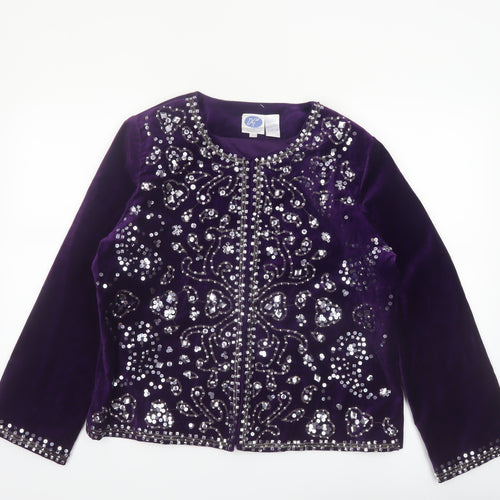 Diane Gilman Women's Purple Velvet Beaded Jacket Size L Party Wear
