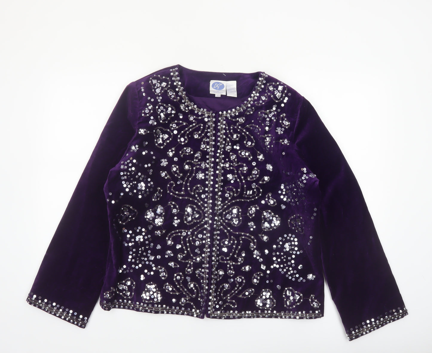 Diane Gilman Women's Purple Velvet Beaded Jacket Size L Party Wear