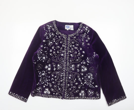 Diane Gilman Women's Purple Velvet Beaded Jacket Size L Party Wear