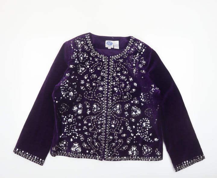Diane Gilman Women's Purple Velvet Beaded Jacket Size L Party Wear