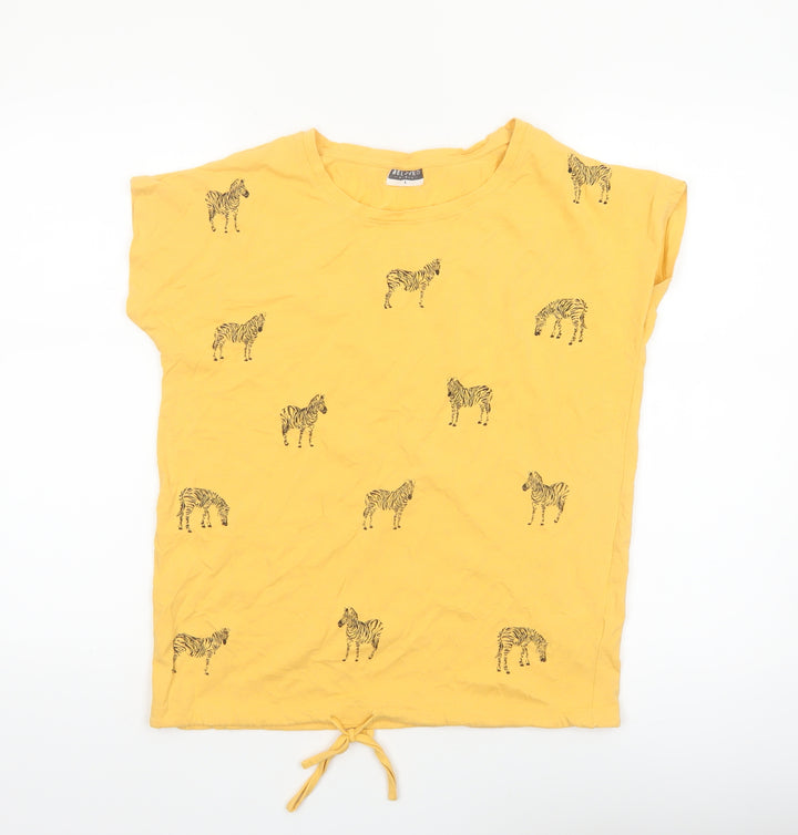 Beloved Women’s Yellow Zebra Print Cotton T-Shirt Size L