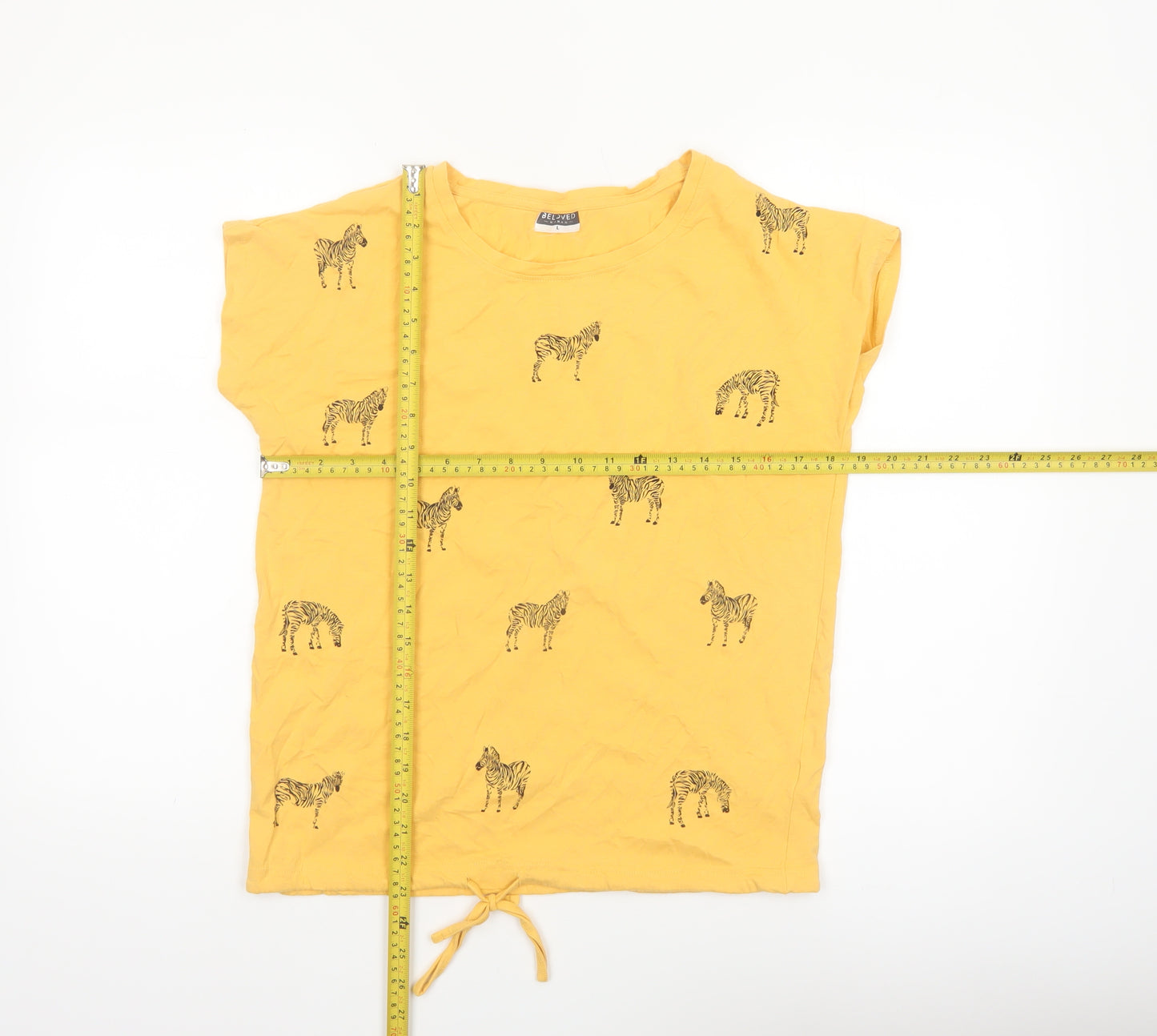 Beloved Women’s Yellow Zebra Print Cotton T-Shirt Size L