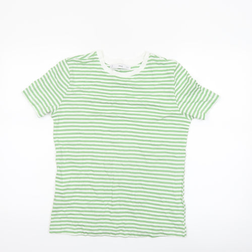 MNG Women's Green White Striped Cotton T-Shirt Size 12