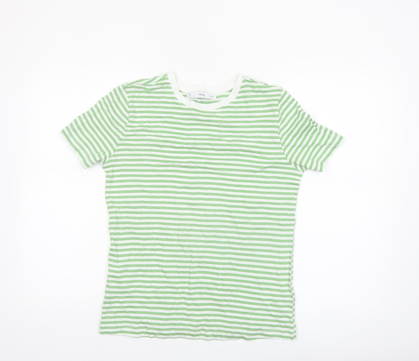 MNG Women's Green White Striped Cotton T-Shirt Size 12