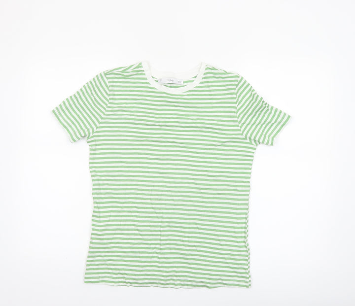 MNG Women's Green White Striped Cotton T-Shirt Size 12