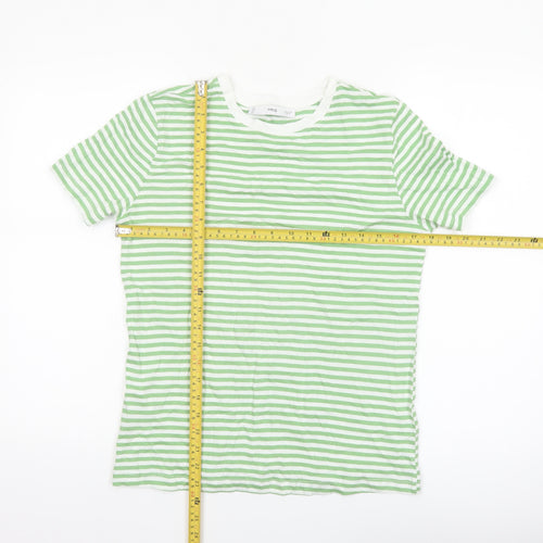 MNG Women's Green White Striped Cotton T-Shirt Size 12