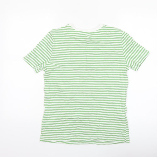 MNG Women's Green White Striped Cotton T-Shirt Size 12