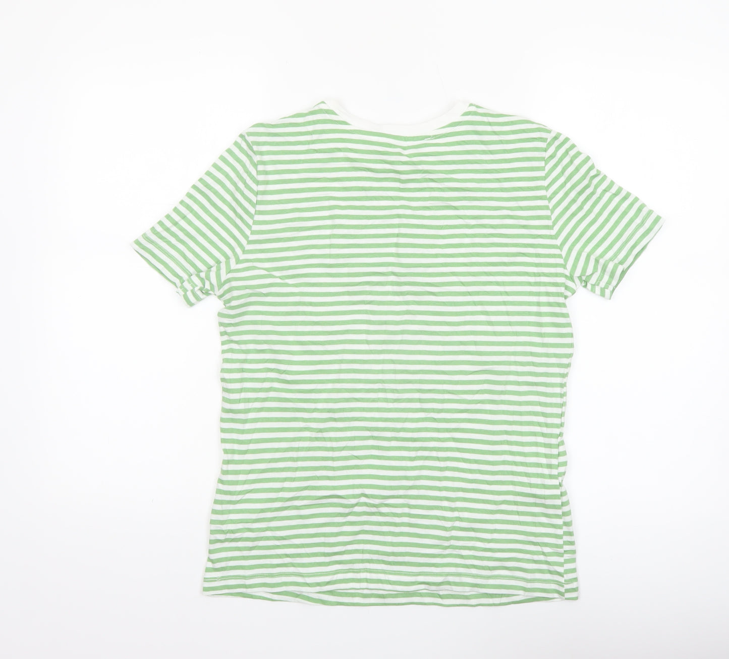 MNG Women's Green White Striped Cotton T-Shirt Size 12