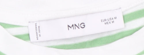 MNG Women's Green White Striped Cotton T-Shirt Size 12