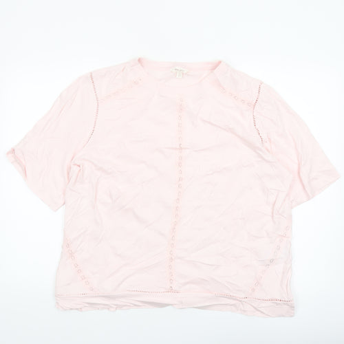 Marks and Spencer Per Una Women's Pink Cotton Short Sleeve Blouse Size 16
