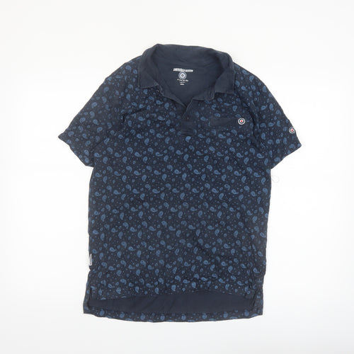 Lambretta Men's Blue Small Skull Print Cotton Polo Shirt