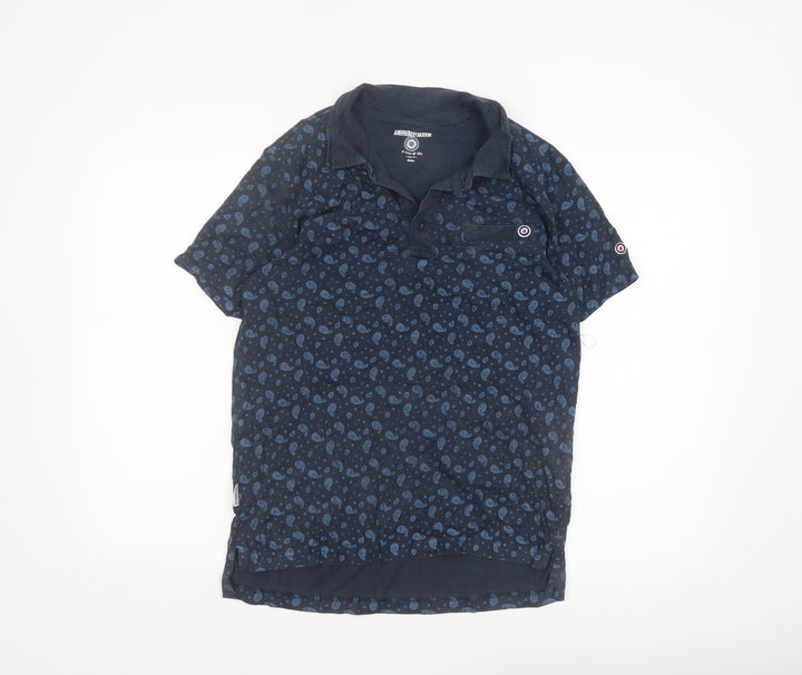 Lambretta Men's Blue Small Skull Print Cotton Polo Shirt