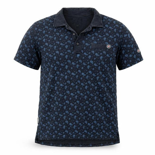 Lambretta Men's Blue Small Skull Print Cotton Polo Shirt