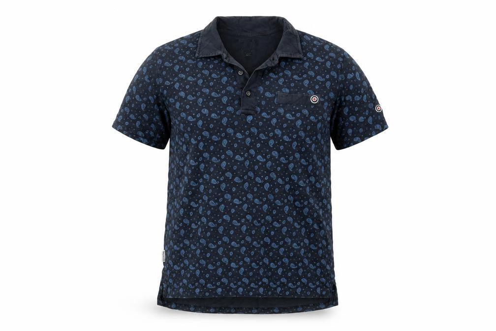 Lambretta Men's Blue Small Skull Print Cotton Polo Shirt