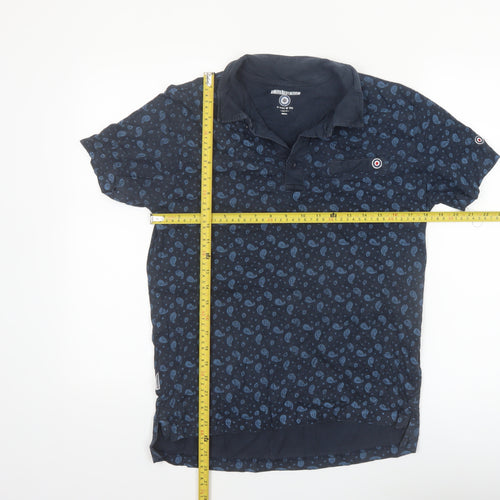 Lambretta Men's Blue Small Skull Print Cotton Polo Shirt