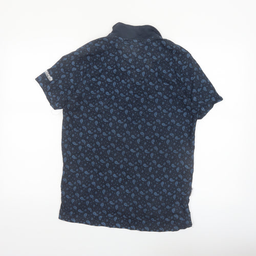 Lambretta Men's Blue Small Skull Print Cotton Polo Shirt