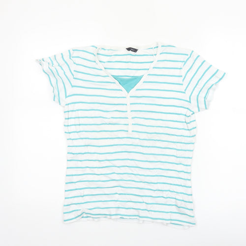 M&Co Womens White Striped V-Neck Cotton Short Sleeve T-Shirt Size 14