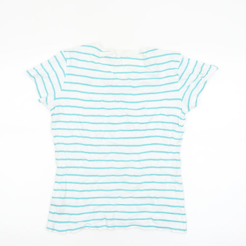 M&Co Womens White Striped V-Neck Cotton Short Sleeve T-Shirt Size 14