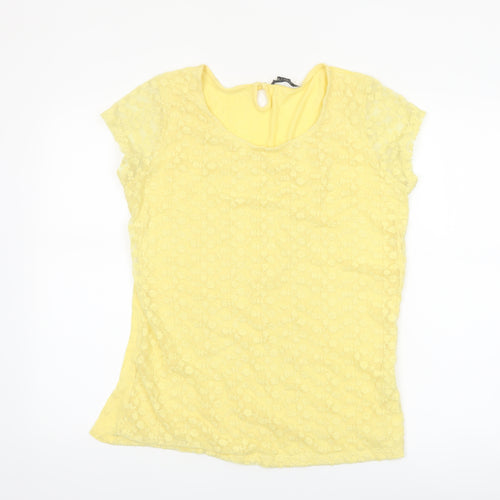 LCW Casual Women's Yellow Lace Short Sleeve Scoop Neck Blouse 2XL