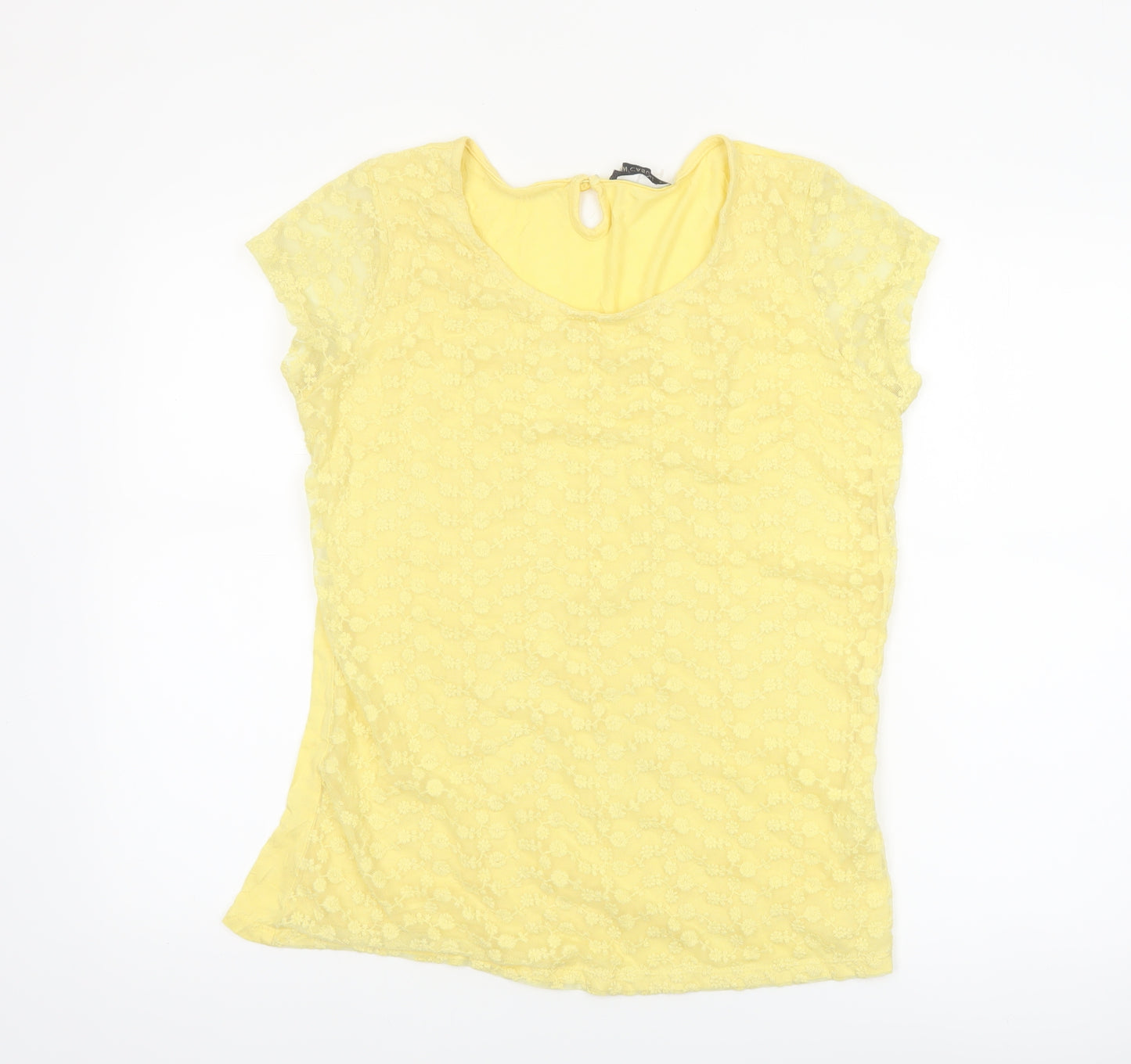 LCW Casual Women's Yellow Lace Short Sleeve Scoop Neck Blouse 2XL