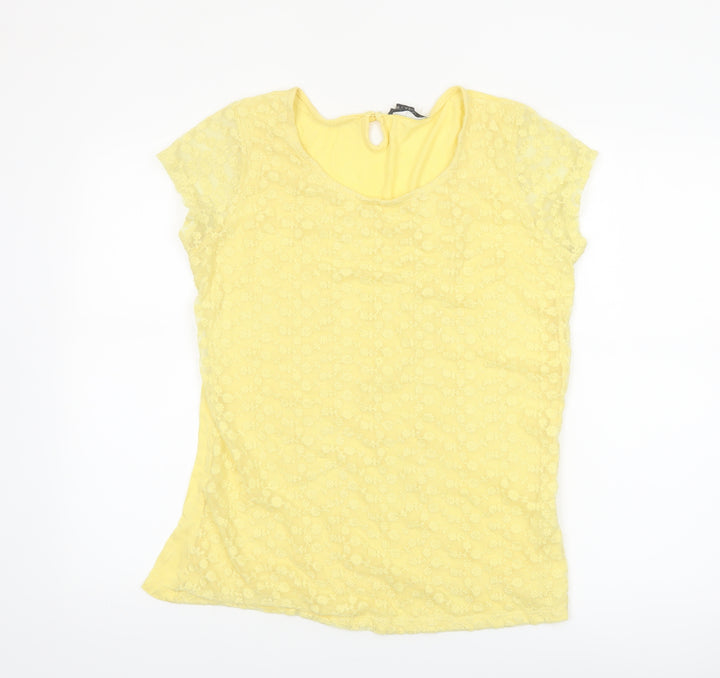 LCW Casual Women's Yellow Lace Short Sleeve Scoop Neck Blouse 2XL