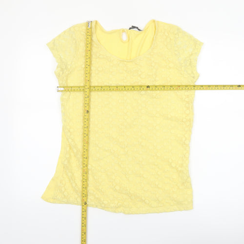 LCW Casual Women's Yellow Lace Short Sleeve Scoop Neck Blouse 2XL