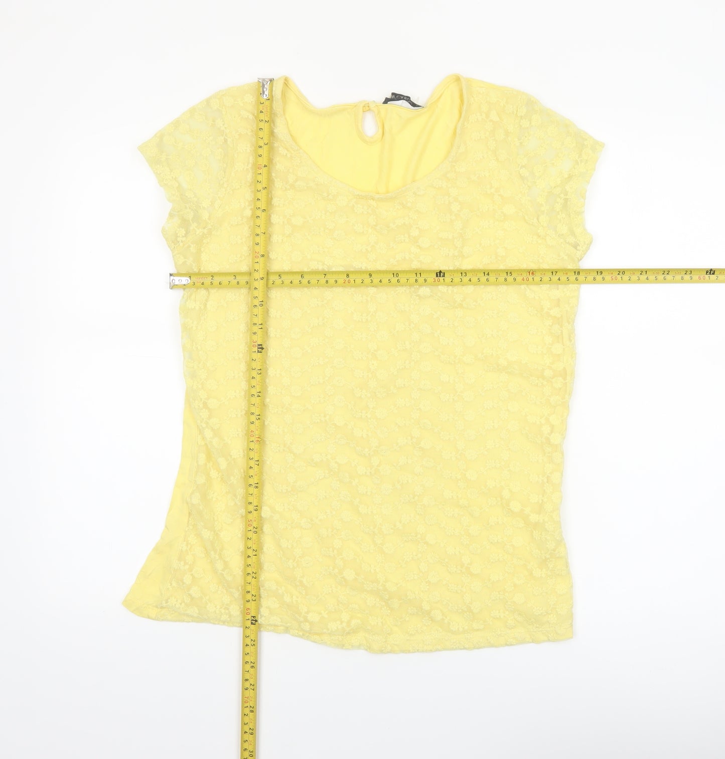 LCW Casual Women's Yellow Lace Short Sleeve Scoop Neck Blouse 2XL
