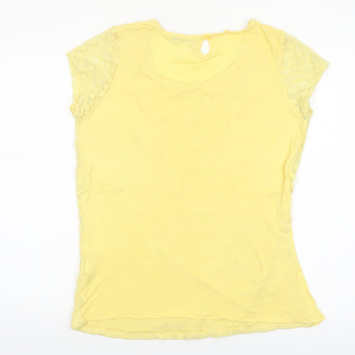 LCW Casual Women's Yellow Lace Short Sleeve Scoop Neck Blouse 2XL