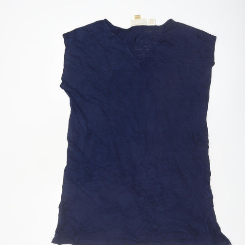 Cynthia Rowley Women's Blue Linen V-Neck Sleeveless Top Size L