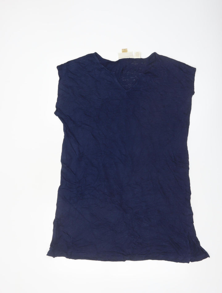 Cynthia Rowley Women's Blue Linen V-Neck Sleeveless Top Size L