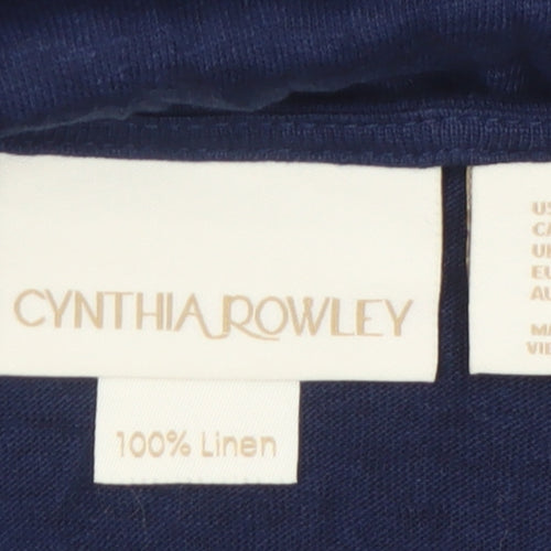 Cynthia Rowley Women's Blue Linen V-Neck Sleeveless Top Size L