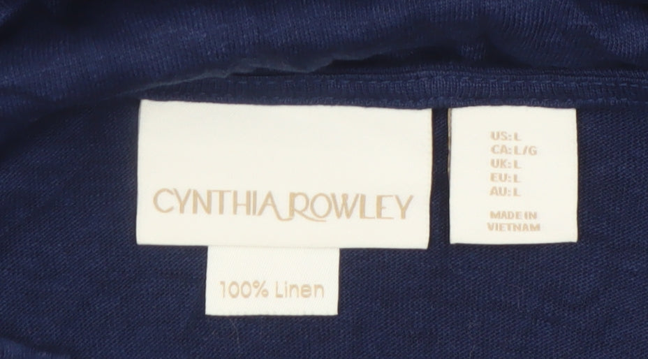 Cynthia Rowley Women's Blue Linen V-Neck Sleeveless Top Size L