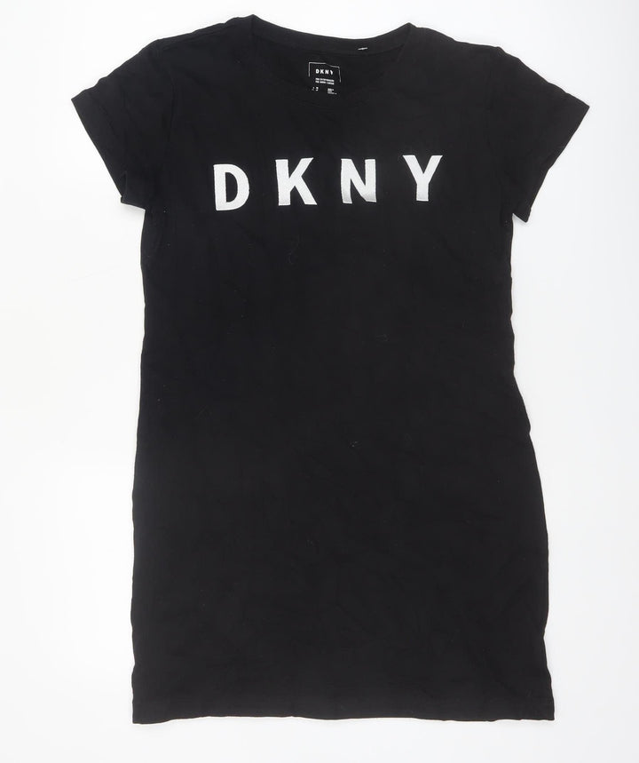 DKNY Women’s Black T-Shirt Dress S Short Sleeve Jersey Logo