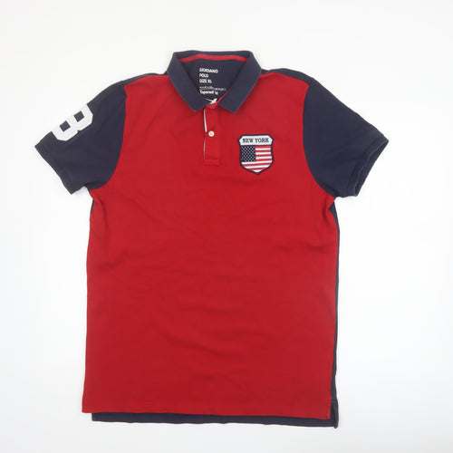 Giordano Men's Red XL Collared Colourblock Polo Shirt Slim Fit